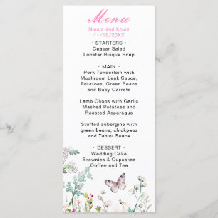 Menu Papillon Floral Vert de Printemps Mariage