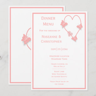 Menu Papillons de couleur rose Mariage de conception ca