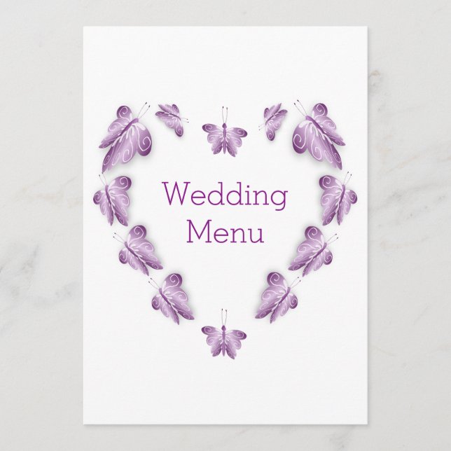 Menu Papillons de couleur violet Mariage de design (Devant)