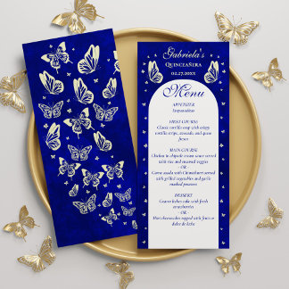 Menu Papillons Royal Blue Gold Quinceañera