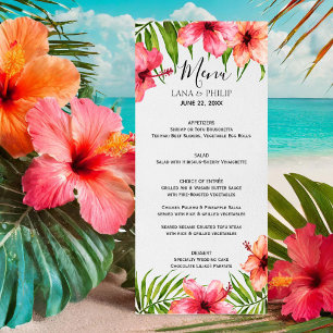 Menu Paradis de l'île Aquarelle Florale Palms Mariage