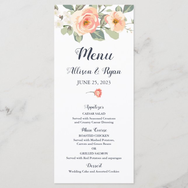 Menu Parfait Mariage floral Peach (Devant)