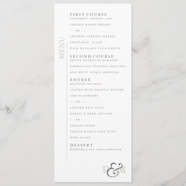 Menu Parfaitement Pâle 4" x 9" (Devant)