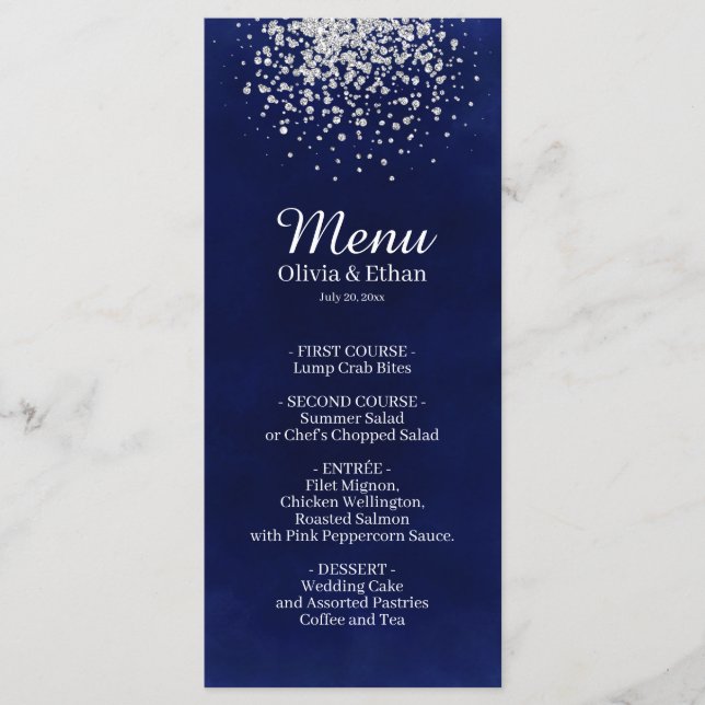 Menu Parties scintillant argent classique sur Royal Blu (Devant)