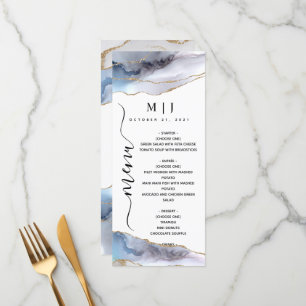 Menu Parties scintillant d'or et Mariage d'agate bleu m