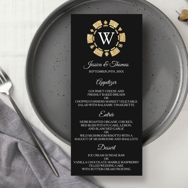 Menu Parties scintillant d'or Monogram Poker Chip Casin (Créateur téléchargé)