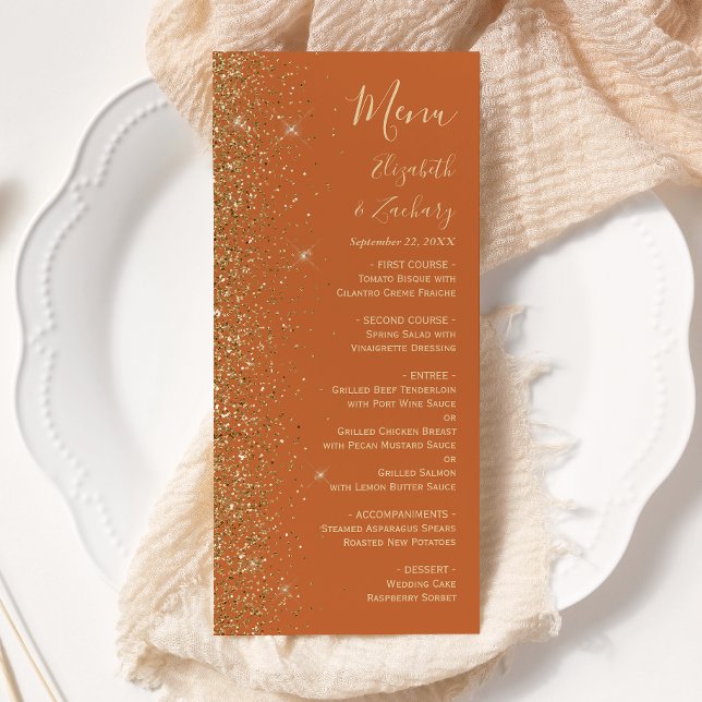 Menu Parties scintillant dorée moderne Mariage orange b (Créateur téléchargé)