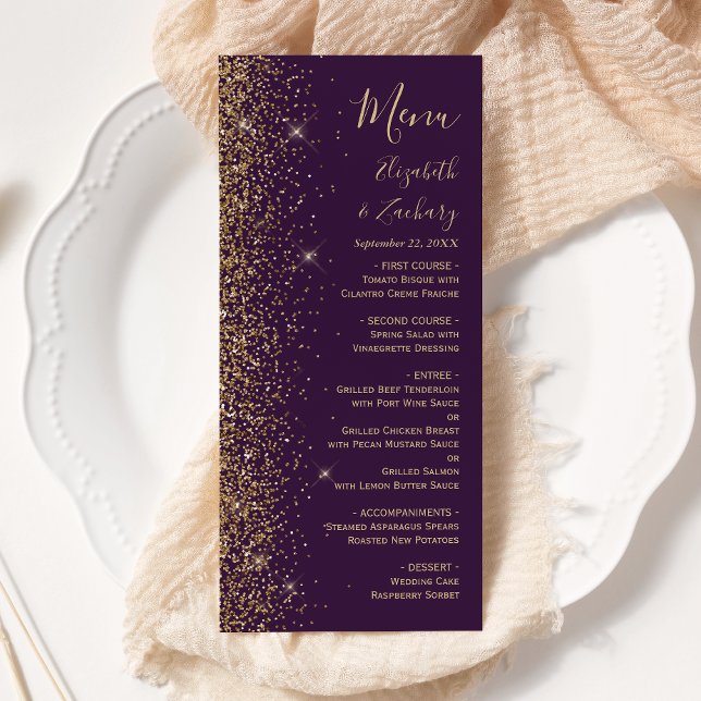 Menu Parties scintillant dorée moderne Mariage violet f (Créateur téléchargé)