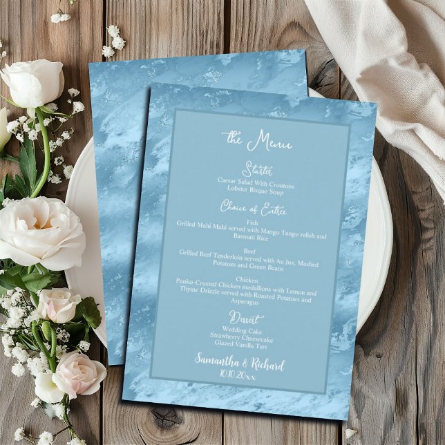 Menu Parties scintillant en marbre bleu foncé 5x7" Mari (Créateur téléchargé)