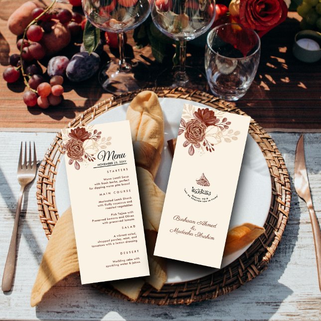 Menu Parties scintillant en or lin aquarelle floral isl (Créateur téléchargé)