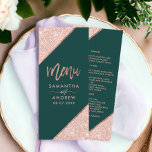 Menu parties scintillant en or rose typographie mariage<br><div class="desc">parties scintillant en or rose typographie forêt vert foncé</div>