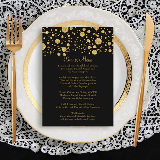 Menu Parties scintillant Gold Leaf Confetti Dot Elégant (Créateur téléchargé)