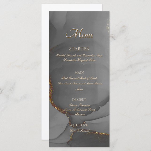 Menu Parties scintillant grise Alcool Encre Élégant men (Devant / Derrière)