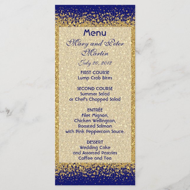 Menu Parties scintillant Or moderne sur Royal Blue (Devant)