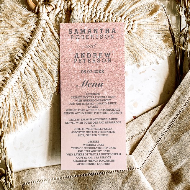 Menu parties scintillant rose or faux rose ombre mariag (Créateur téléchargé)