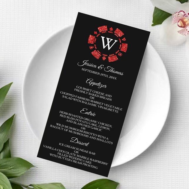 Menu Parties scintillant rouge Monogram Poker Chip Casi (Créateur téléchargé)