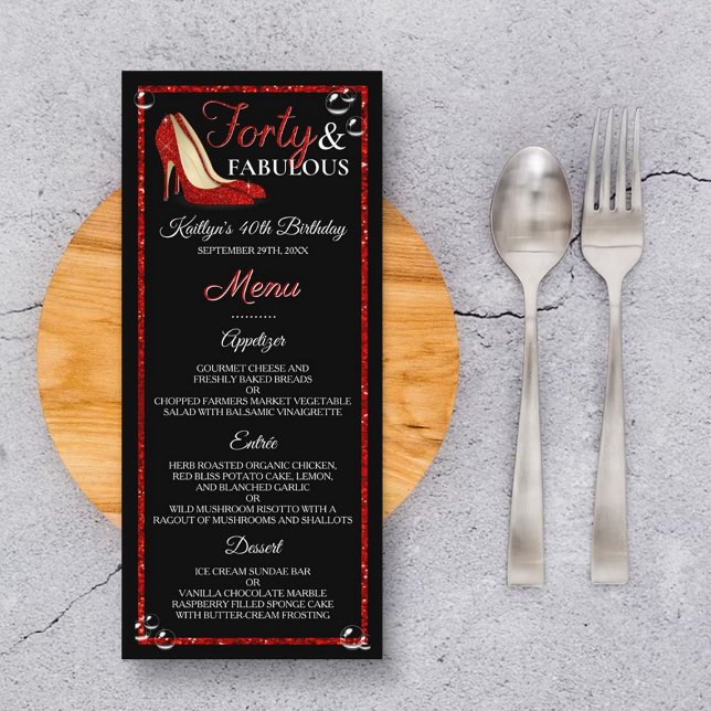 Menu Parties scintillant rouge talons hauts | Quarante  (Créateur téléchargé)