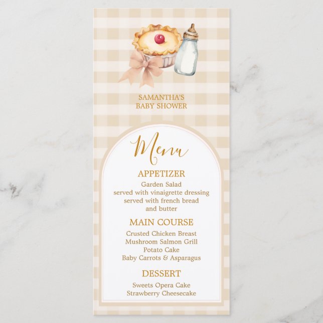 Menu Pastel A Little Cutie Pie En vichy Fall Baby showe (Devant)