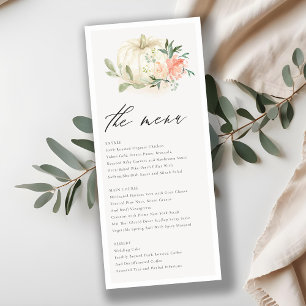 Menu Pastel Citrouille blanc doux Mariage floral