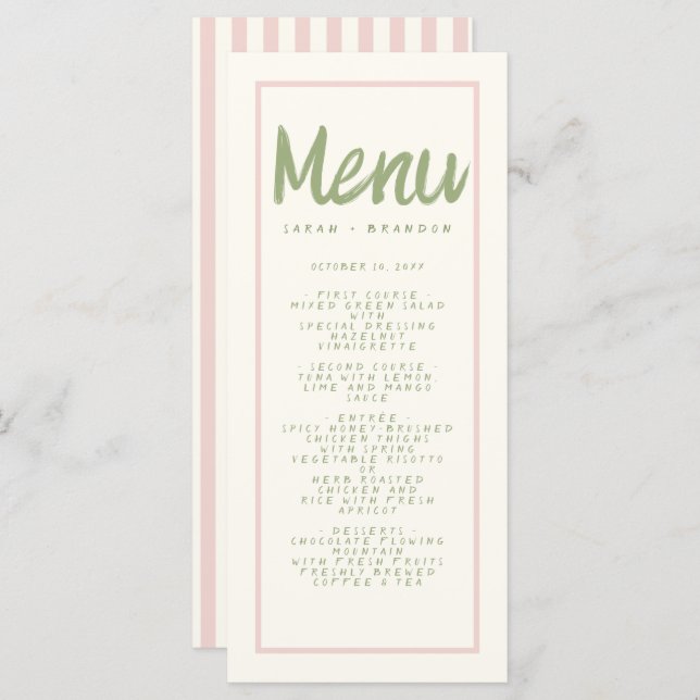 Menu Pastel écriture manuscrite typographie Retro Maria (Devant / Derrière)