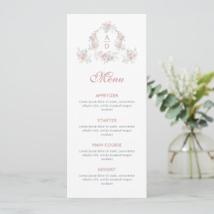 Menu Pastel Peonies Cadre Mariage Monogrammes