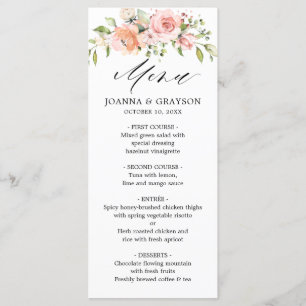 Menu Pastel Pink Blush Rose Floral Mariage botanique