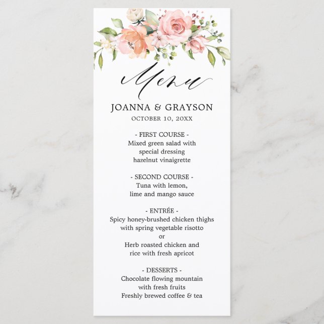 Menu Pastel Pink Blush Rose Floral Mariage botanique (Devant)