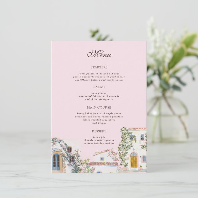 Menu Pastel Watercolor Mediterranean Italian Wedding (Debout devant)
