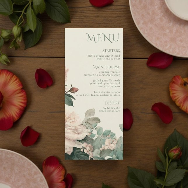 Menu Pastel Watercolor Rose Peonies Floral Wedding (Créateur téléchargé)