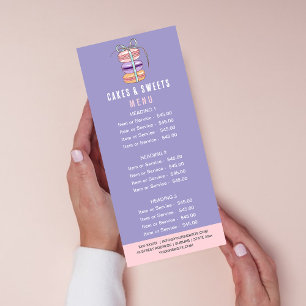 Menu Pâtisserie Chef gâteaux & sucreries Macaron Tarifs