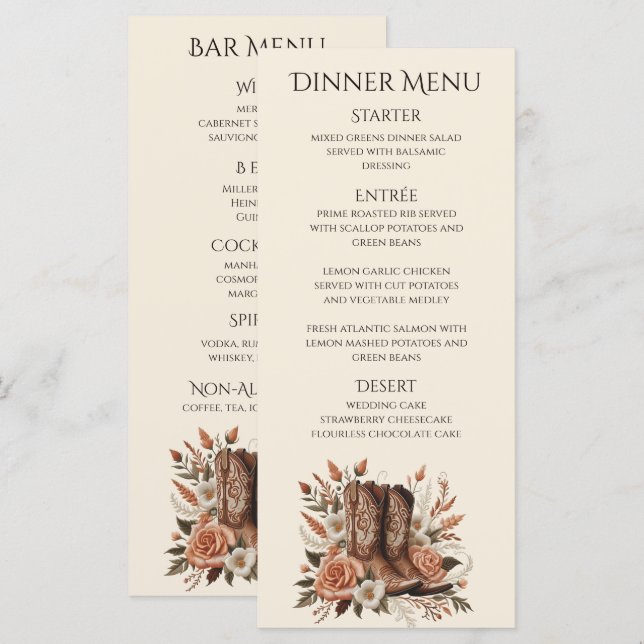 Menu Pays élégant moderne Occidental- Fleurs (Devant / Derrière)