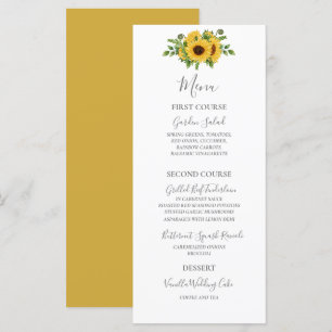 Menu Pays Rustique Gold Floral Mariage de tournesol