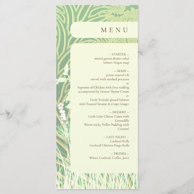 Menu Paysage forestier Mariage vert (Devant)