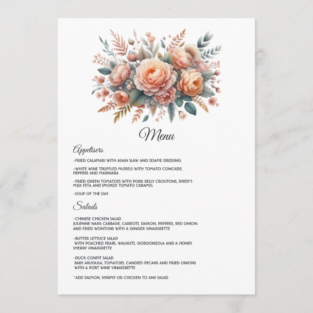 Menu Peach Fuzz Floral Mariage (Devant)