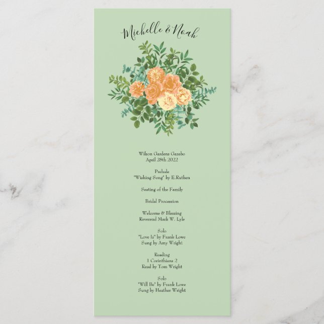 Menu Peach Green Mariage Spring Pastel (Devant)