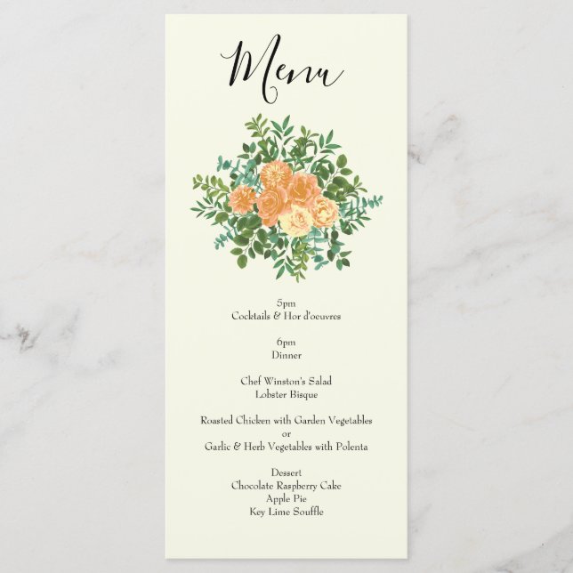 Menu Peach Ivory Mariage Rose Vintage (Devant)