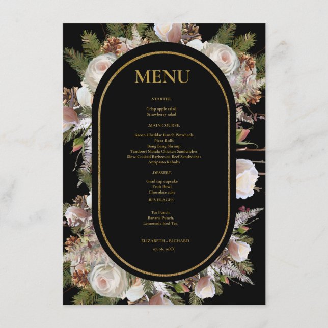 Menu Peach rose Boho Aquarelle hiver Floral Mariage (Devant)