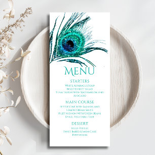 Menu Peacock Feather Chic Parties scintillant Turquoise