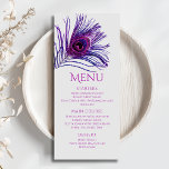 Menu Peacock Feather Chic Parties scintillant violet Ba<br><div class="desc">Ce design présente une élégante plume paon à parties scintillant rose et violet sur un arrière - plan blanc avec les informations de votre menu Bat mitzvah ci-dessous. Personnalisez en modifiant le texte dans les zones de texte. Conçu pour vous par Evco Studio www.zazzle.com/store/evcostudio #mitzvah #batmitzvah #eventplanner #mazeltov #jewish #mitzvahswag...</div>