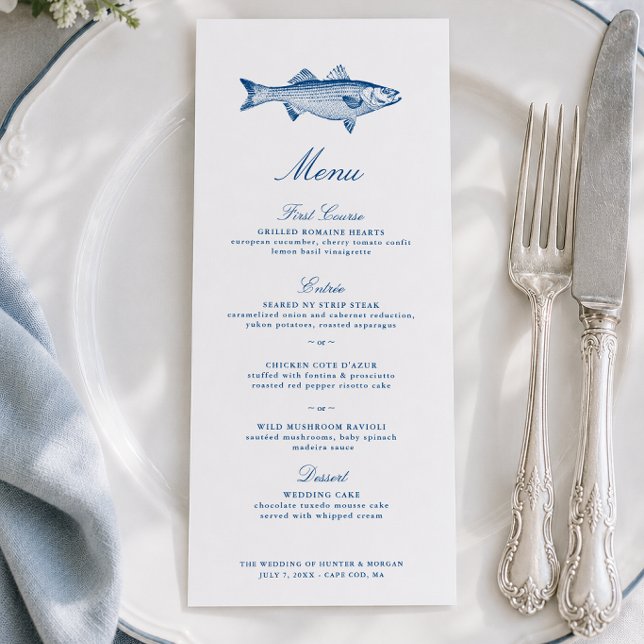 Menu Pêche au Bar Rayé Mariage (Striped Bass Fishing Wedding Menu Coastal New England Reception Menu by Concertina Press)