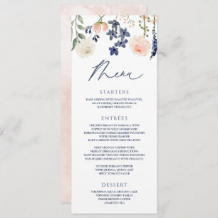 Menu Pêche et bleu Mariage Fleur sauvage Botanique Flor