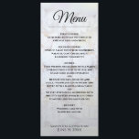 Menu Peines blanches et Coeurs réfléchissants Mariage é<br><div class="desc">Ce beau menu ajoutera un peu de style à votre réception de mariage. Conçu dans le cadre de notre Suite de Mariage Réflexions Blanches, il présente du texte noir sur un arrière - plan de reflet des fleurs et des coeurs blancs. Le texte est entièrement personnalisable pour que vous puissiez...</div>