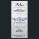 Menu Peines blanches et Coeurs réfléchissants Mariage é<br><div class="desc">Ce beau menu ajoutera un peu de style à votre réception de mariage. Conçu dans le cadre de notre Suite de Mariage Réflexions Blanches, il présente du texte noir sur un arrière - plan de reflet des fleurs et des coeurs blancs. Le texte est entièrement personnalisable pour que vous puissiez...</div>