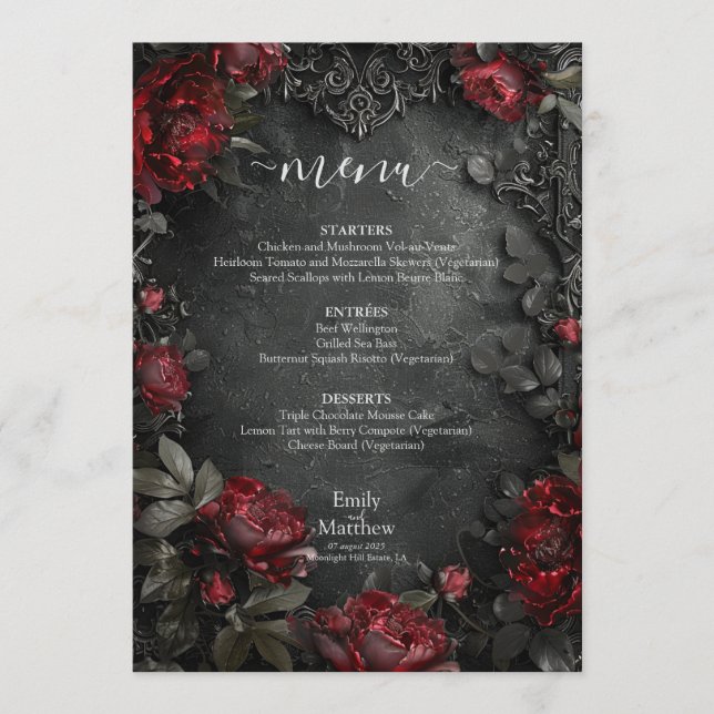 Menu Peonies gothiques baroques (Devant)