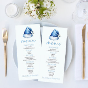 Menu Père Noël Baby Blue Snowy Santa Hat Baby shower No