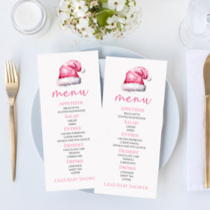 Menu Père Noël Baby rose neige Santa Hat Baby shower No