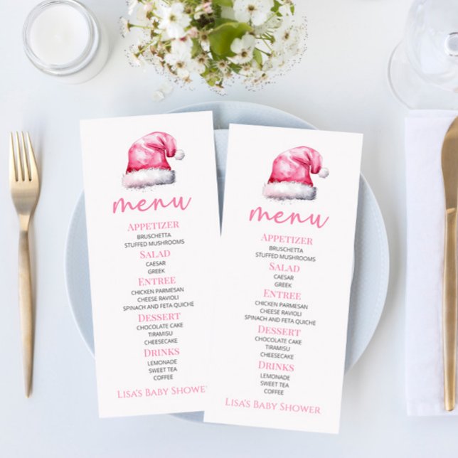 Menu Père Noël Baby rose neige Santa Hat Baby shower No (Créateur téléchargé)