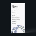 Menu Périwinkle Blue Modern Floral Mariage Dîner<br><div class="desc">Cette suite de papeterie mariage se distingue des autres par une palette de couleurs à permules. Le design comporte un bouquet floral moderne,  et vous pouvez customiser tout le texte. Coordonner les éléments disponibles.</div>
