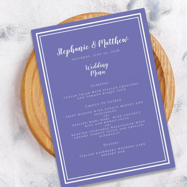 Menu Périwinkle & Mariage blanc Simple Chic (Créateur téléchargé)
