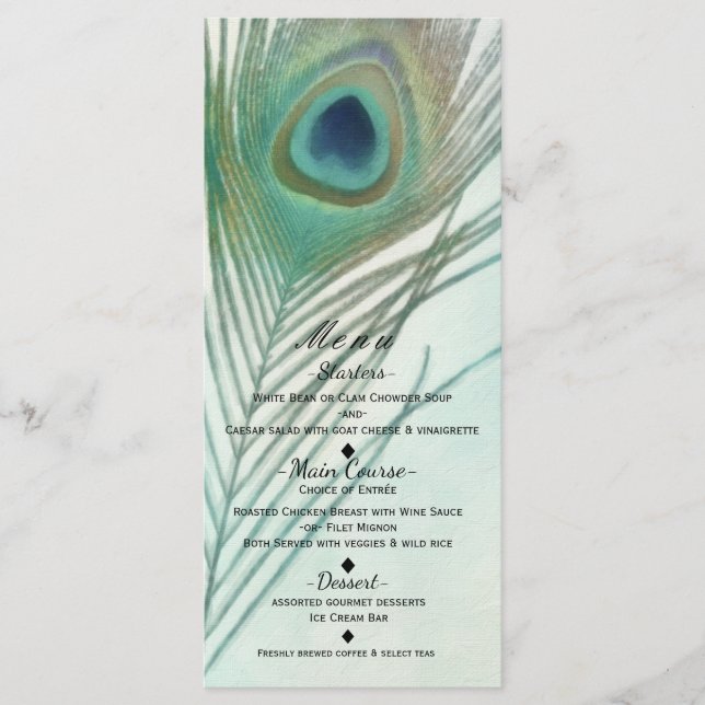 Menu personnalisé aquarelle chic boho plume de pao (Devant)
